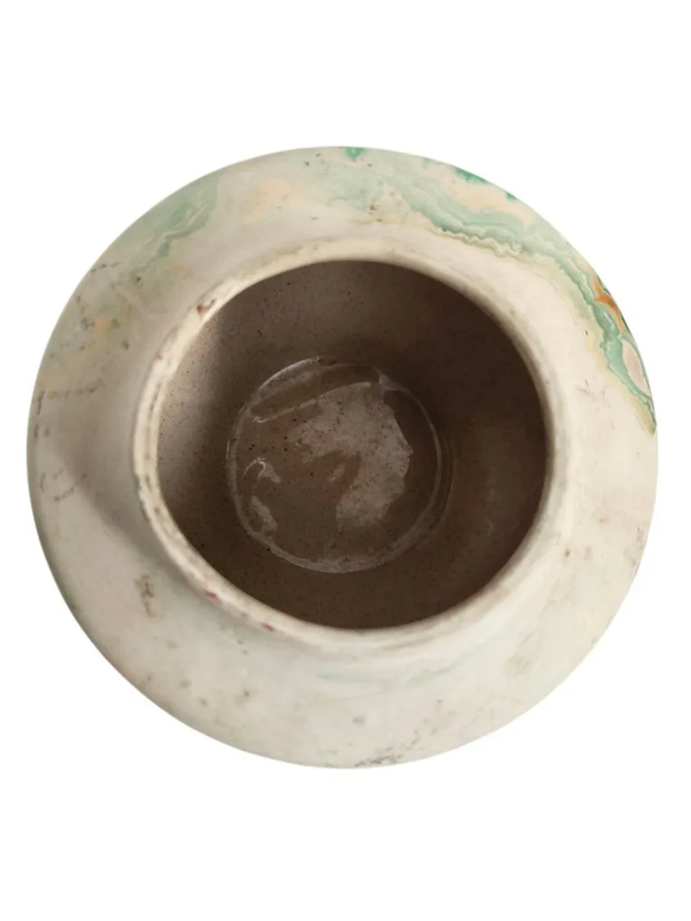Vintage Nemadji Pottery Vase Green Brown Black Swirl Marble 3.8